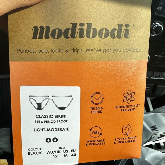 Modibodi Period/Pee Panty Classic Bikini Light-Moderate Size M Black - Picture 1 of 4